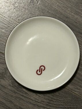 White Ceramic trinket Plate with Poshmark logo